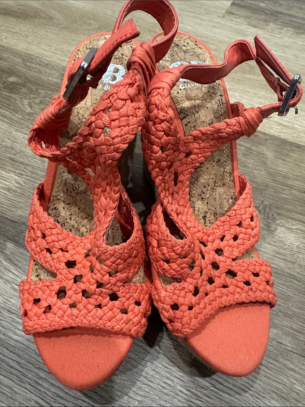 Gianni Bini Coral-Orange Braided Espadrille Wedge Sandals - Picture 8 of 8